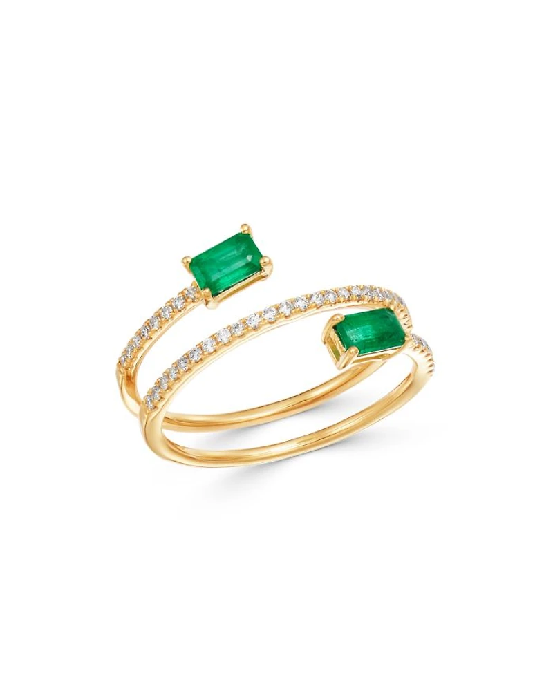 Emerald & Diamond Coil Ring in 14K Yellow Gold