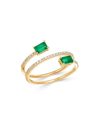 Emerald & Diamond Coil Ring in 14K Yellow Gold