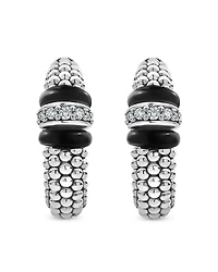 Sterling Silver Black Caviar Diamond & Black Ceramic Hoop Earrings