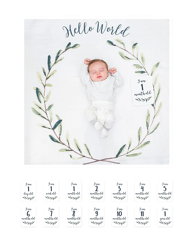 Lulujo Hello World Photo Blanket & Monthly Card Set - Baby
