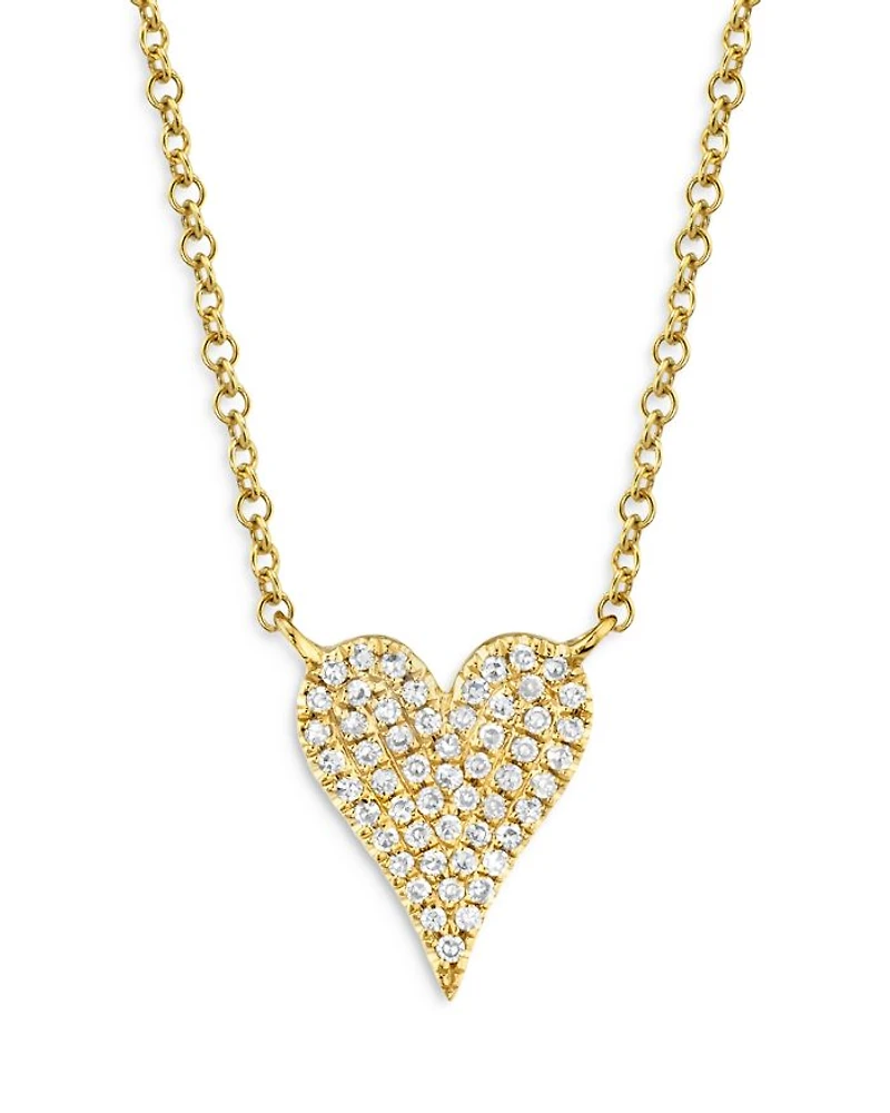 14K Yellow Gold Diamond Heart Pendant Necklace, 18