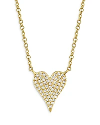 14K Yellow Gold Diamond Heart Pendant Necklace, 18