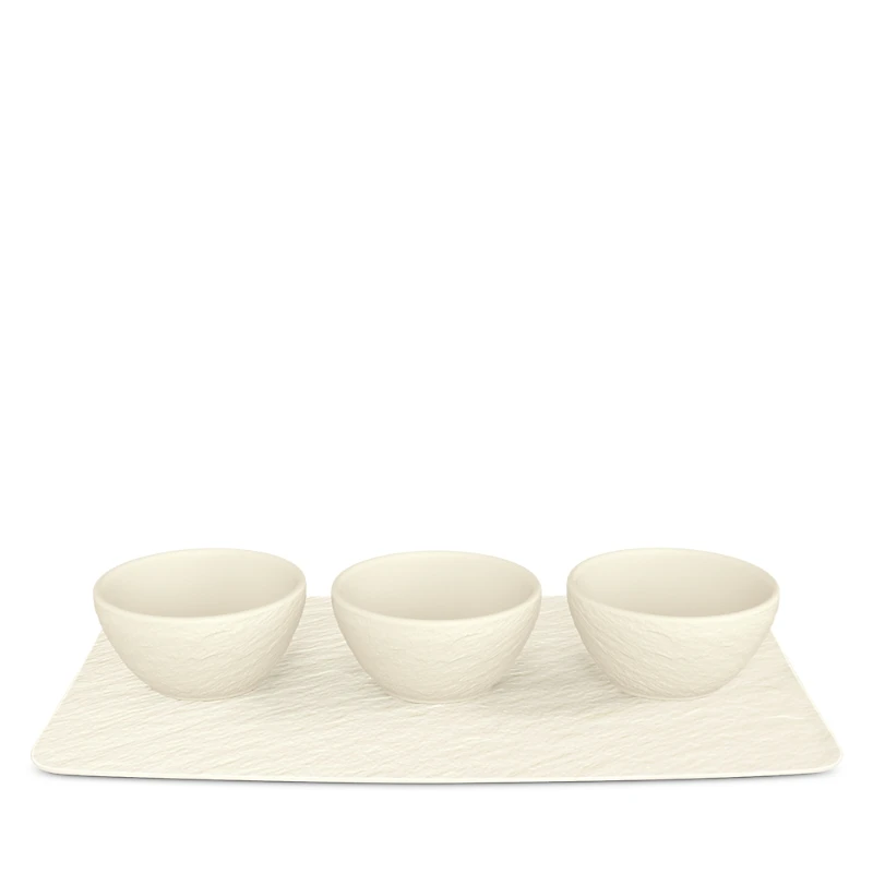Villeroy & Boch Manufacture Rock Blanc Dip Bowl & Tray, 4-Piece Set
