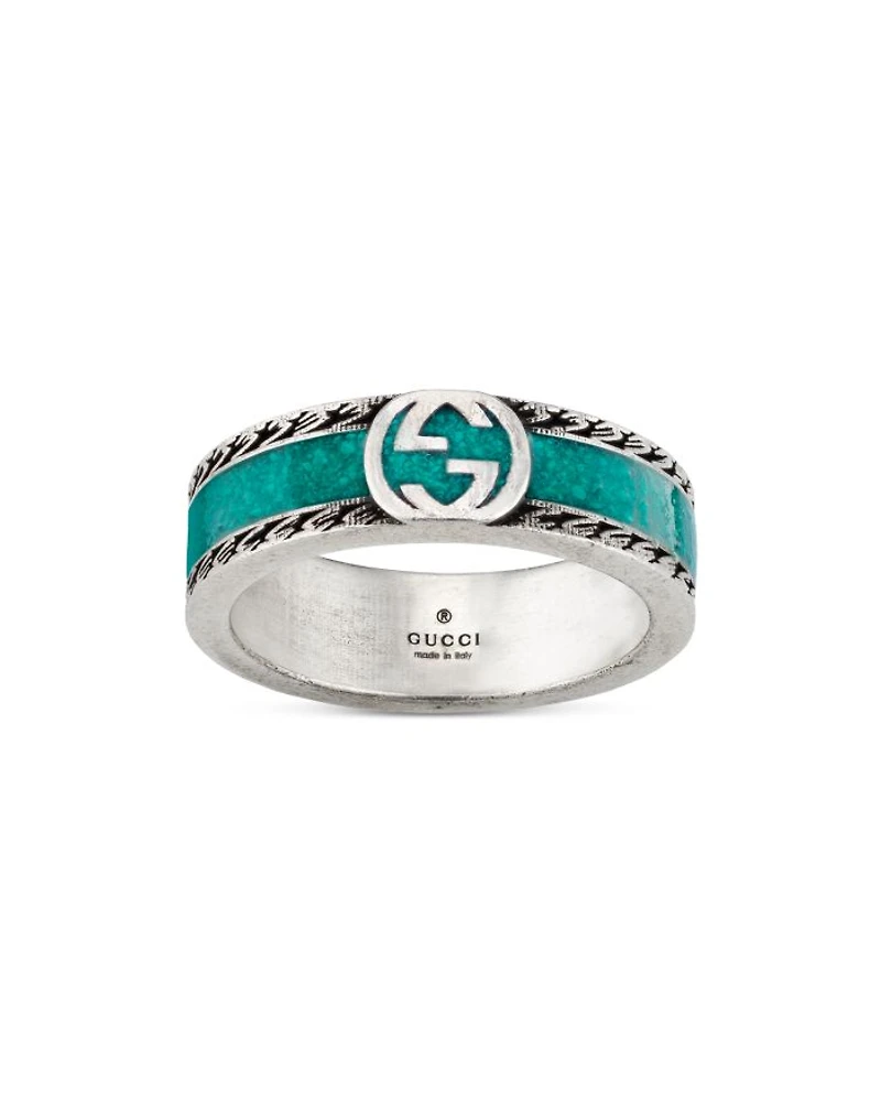Sterling Silver & Enamel Interlocking G Ring