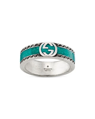 Sterling Silver & Enamel Interlocking G Ring