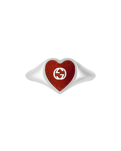 Sterling Silver & Enamel Interlocking G Heart Ring