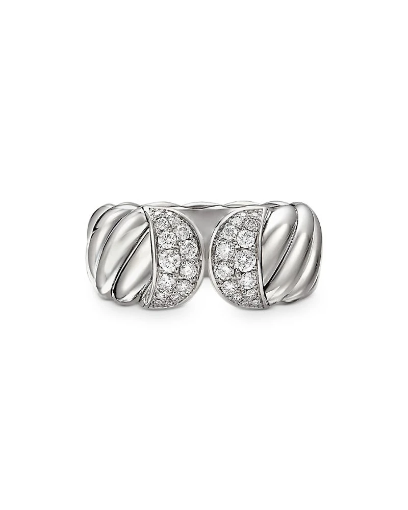 Sterling Silver Sculpted Cable Ring with Pavé Diamonds