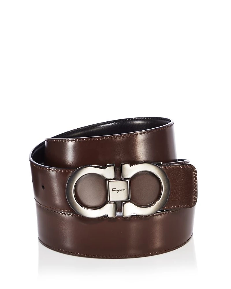 Men's Double Gancini Buckle Reversible Leather Belt