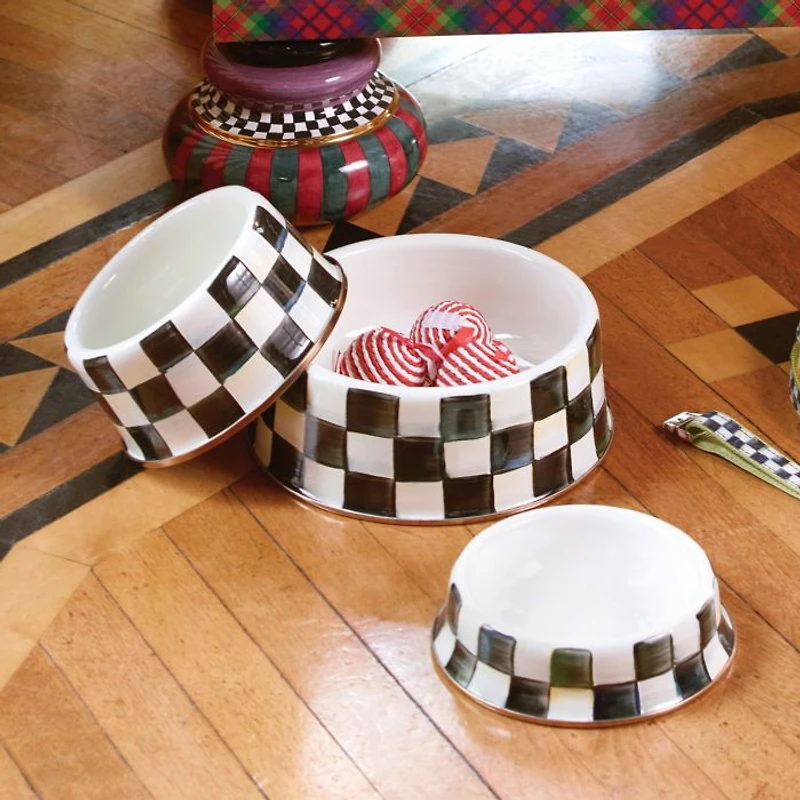Courtly Check Enamel Pet Dish, Medium