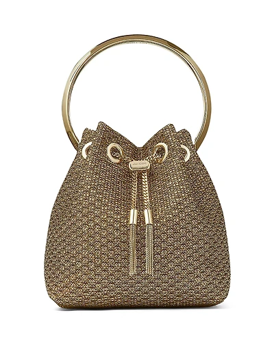 Jimmy Choo Bon Bon Ring Handle Metallic Bucket Bag