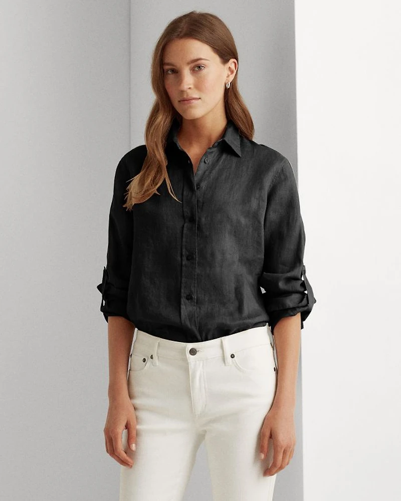 Linen Long Sleeve Collared Button Down Shirt, Regular & Petite