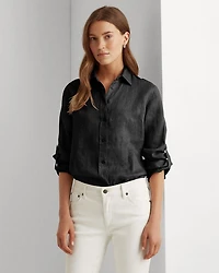 Linen Long Sleeve Collared Button Down Shirt, Regular & Petite