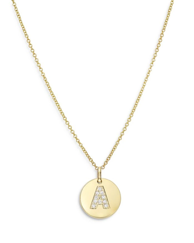 14K Yellow Gold Diamond Initial Pendant Necklace, 16-18"