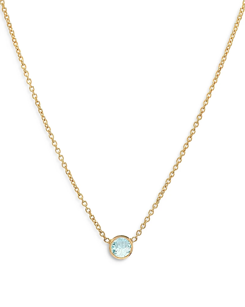 Zoe Lev 14K Yellow Gold Aquamarine Birthstone Solitaire Pendant Necklace, 16-18