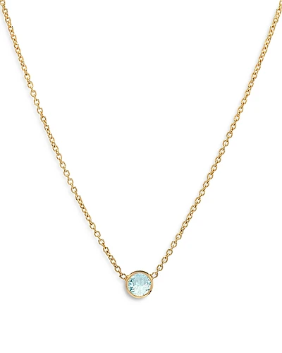 Zoe Lev 14K Yellow Gold Aquamarine Birthstone Solitaire Pendant Necklace, 16-18