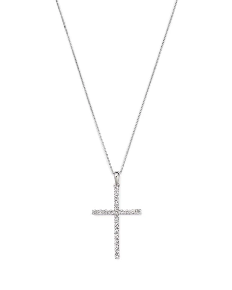 Diamond Micro-Pave Cross Pendant Necklace in 14K White Gold, 0.50 tcw