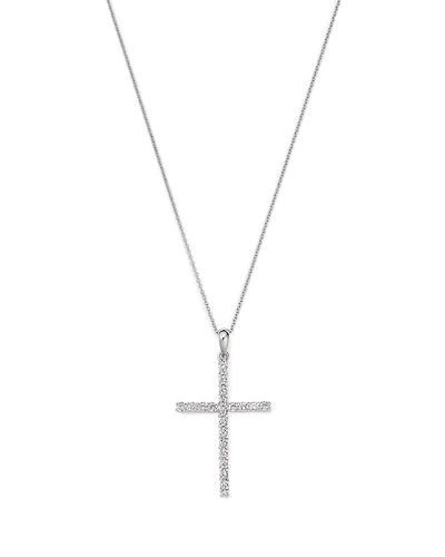 Diamond Micro-Pave Cross Pendant Necklace in 14K White Gold, 0.50 tcw