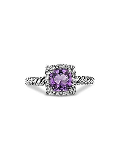 David Yurman Sterling Silver Petite Chatelaine Ring with Amethyst & Diamonds