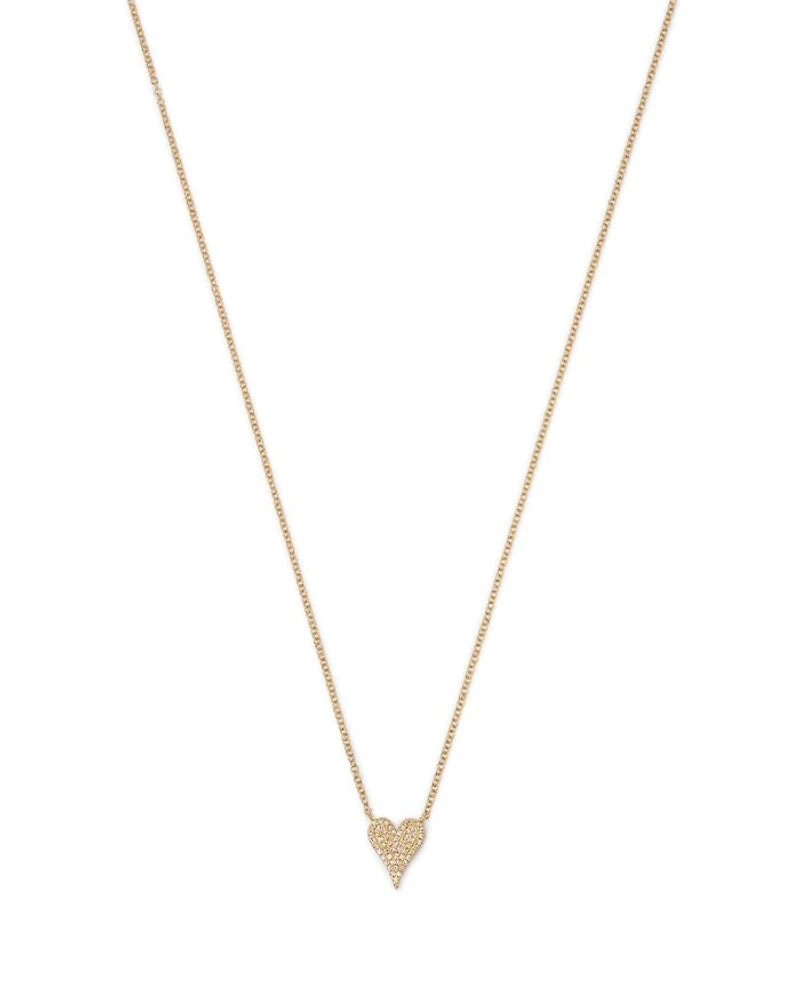 14K Yellow Gold Diamond Heart Pendant Necklace, 18