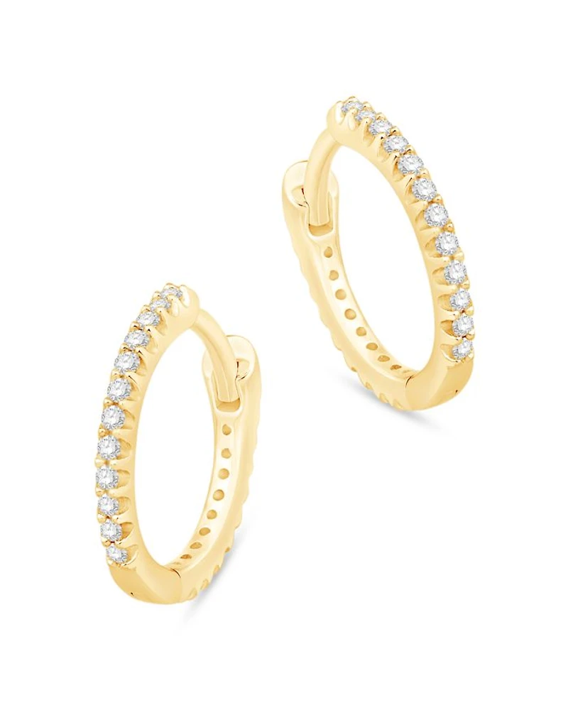 Black & White Diamond Reversible Huggie Hoop Earrings in 14K Yellow Gold, 0.25 tcw