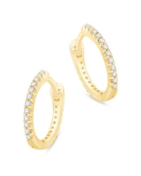 Black & White Diamond Reversible Huggie Hoop Earrings in 14K Yellow Gold, 0.25 tcw