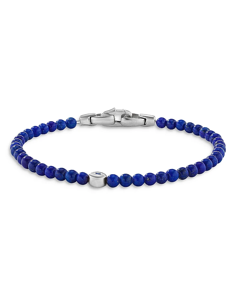 David Yurman Men's Sterling Silver Spiritual Beads Lapis Bead & Sapphire Evil Eye Bracelet