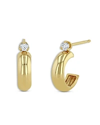 14K Yellow Gold Diamond Huggie Hoop Earrings