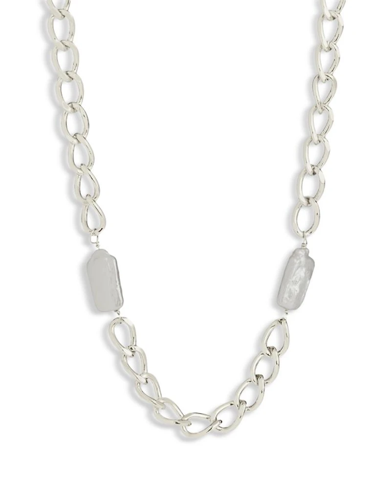 Genuine Pearl Chain Necklace, 16"-18"