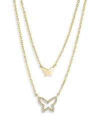 Pavé Butterfly Layered Pendant Necklace, 16"-18"
