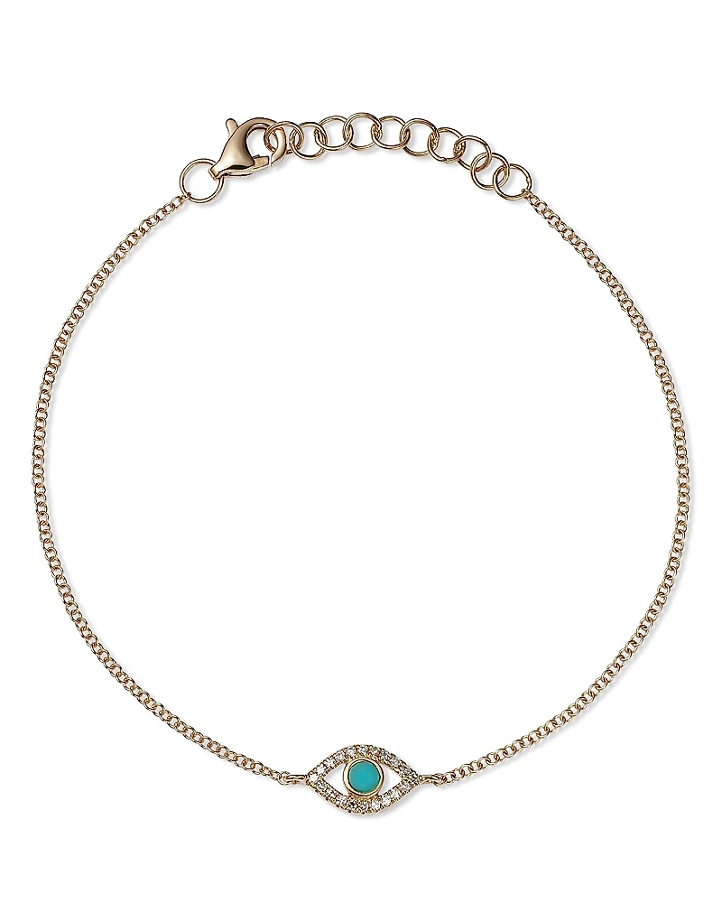 Moon & Meadow 14K Yellow Gold Kate Turquoise & Diamond Evil Eye Chain Bracelet