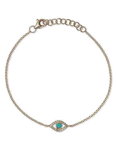Moon & Meadow 14K Yellow Gold Kate Turquoise & Diamond Evil Eye Chain Bracelet