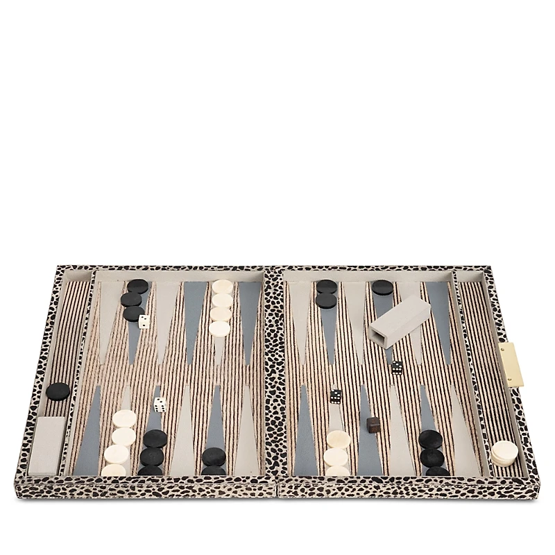 Pigeon & Poodle Bailey Cheetah Print Hair-On-Hide Backgammon Game Set, Large