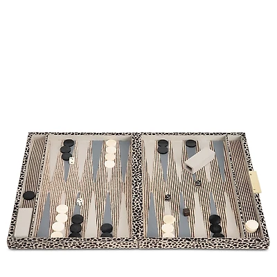 Pigeon & Poodle Bailey Cheetah Print Hair-On-Hide Backgammon Game Set, Large