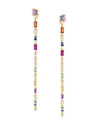 Suzanne Kalan 18K Yellow Gold Fireworks Rainbow Sapphire & Diamond Linear Drop Earrings