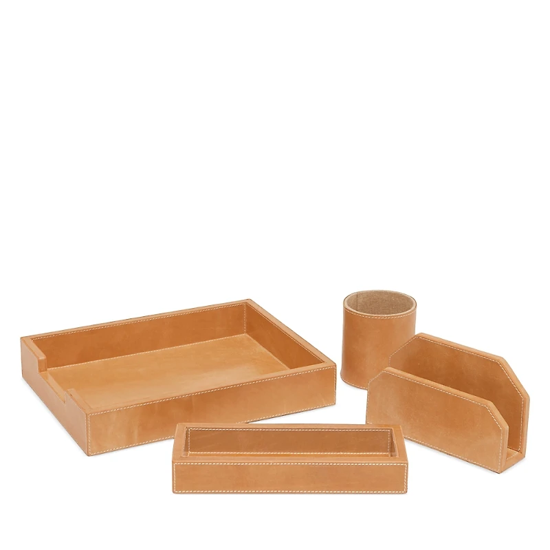 Pigeon & Poodle Leon Camel Full Grain Leather Desk Accessories, Set of 4