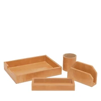 Pigeon & Poodle Leon Camel Full Grain Leather Desk Accessories, Set of 4