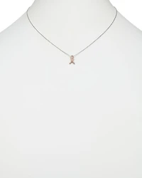 Diamond Pink Ribbon Pendant Necklace in 14K Rose and White Gold, .10 tcw