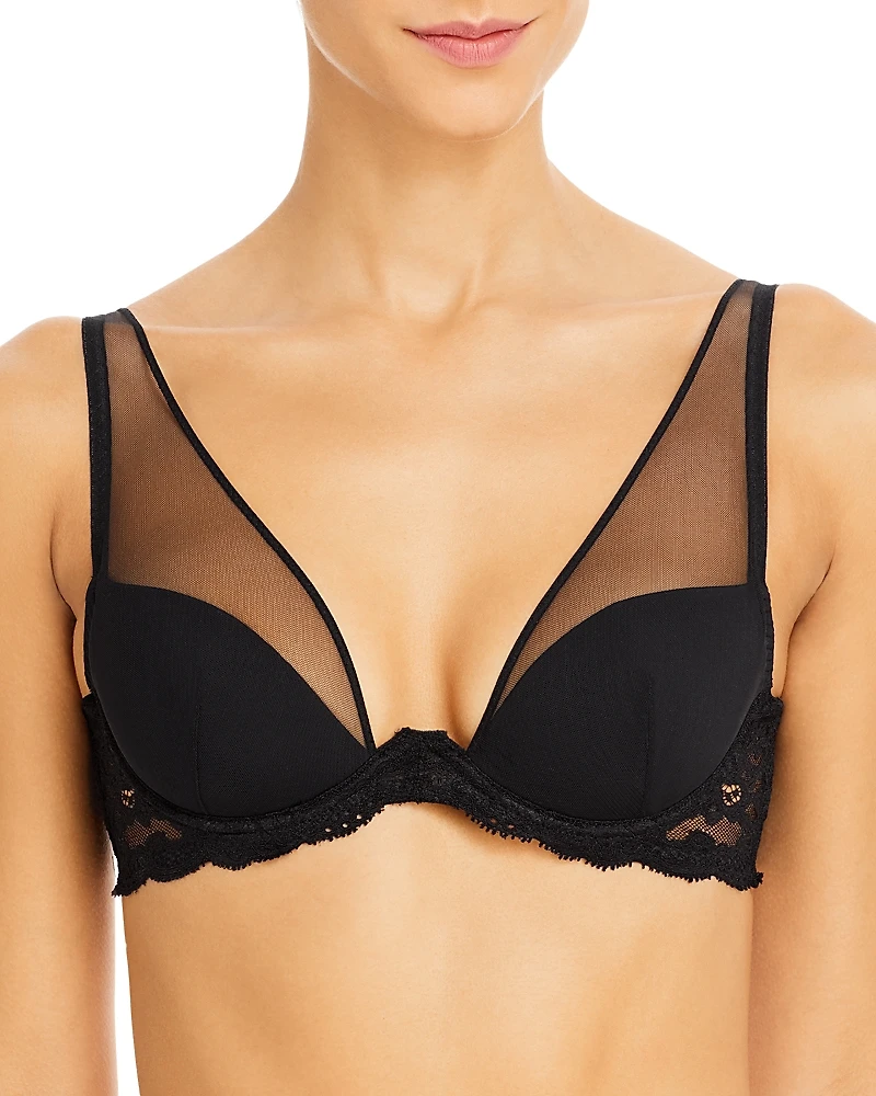 Fleur du Mal Charlotte Sheer Overlay Lace Plunge Bra
