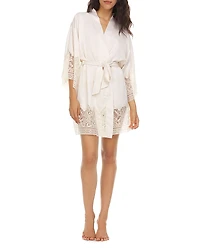 Flora Nikrooz Genevive Embroidered Lace Charmeuse Kimono Robe