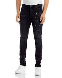 Paint Splatter Ripped Knee Black Skinny Jeans
