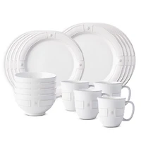 French Panel Whitewash 16 Piece Dinnerware Set, Service for 4