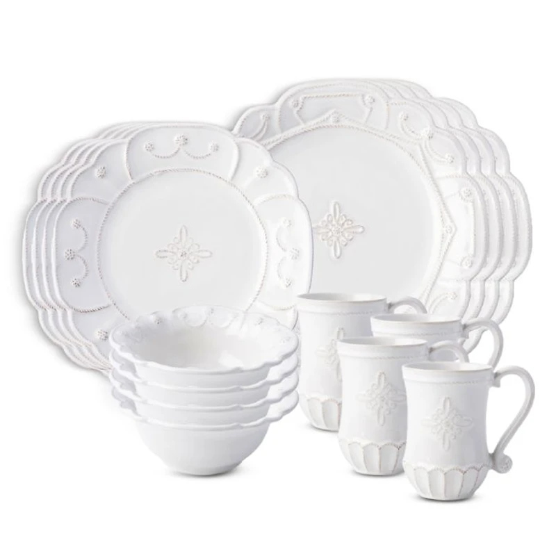 Jardins du Monde Whitewash 16 Piece Dinnerware Set, Service for 4