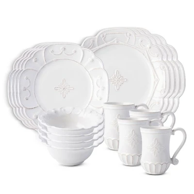 Jardins du Monde Whitewash 16 Piece Dinnerware Set, Service for 4
