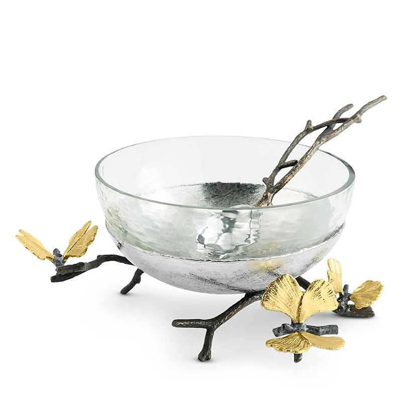 Michael Aram Butterfly Ginkgo Glass Nut Dish with Spoon