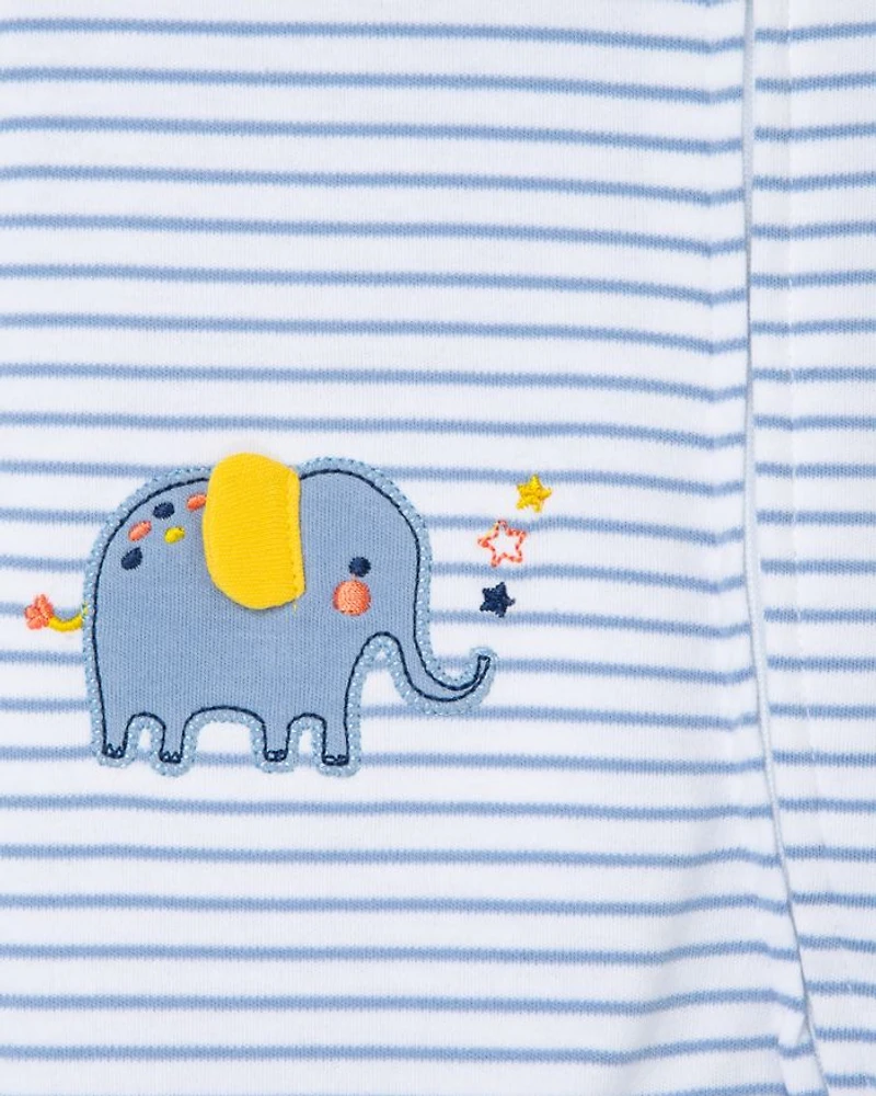Boys' Cotton Striped Elephant Footie & Hat Set - Baby
