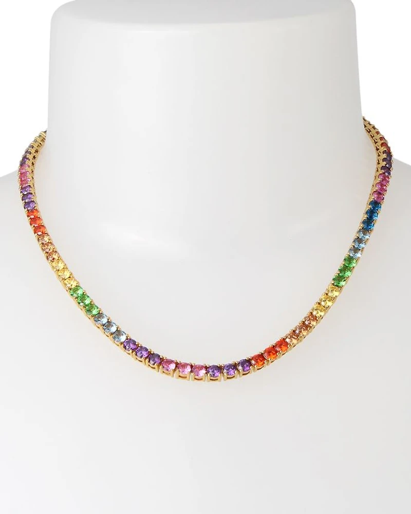 Rainbow Crystal Tennis Necklace, 16"