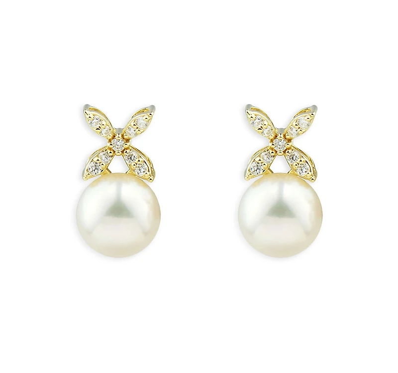 Bloomingdale's Fine Collection Cultured Freshwater Pearl & Diamond Stud Earrings