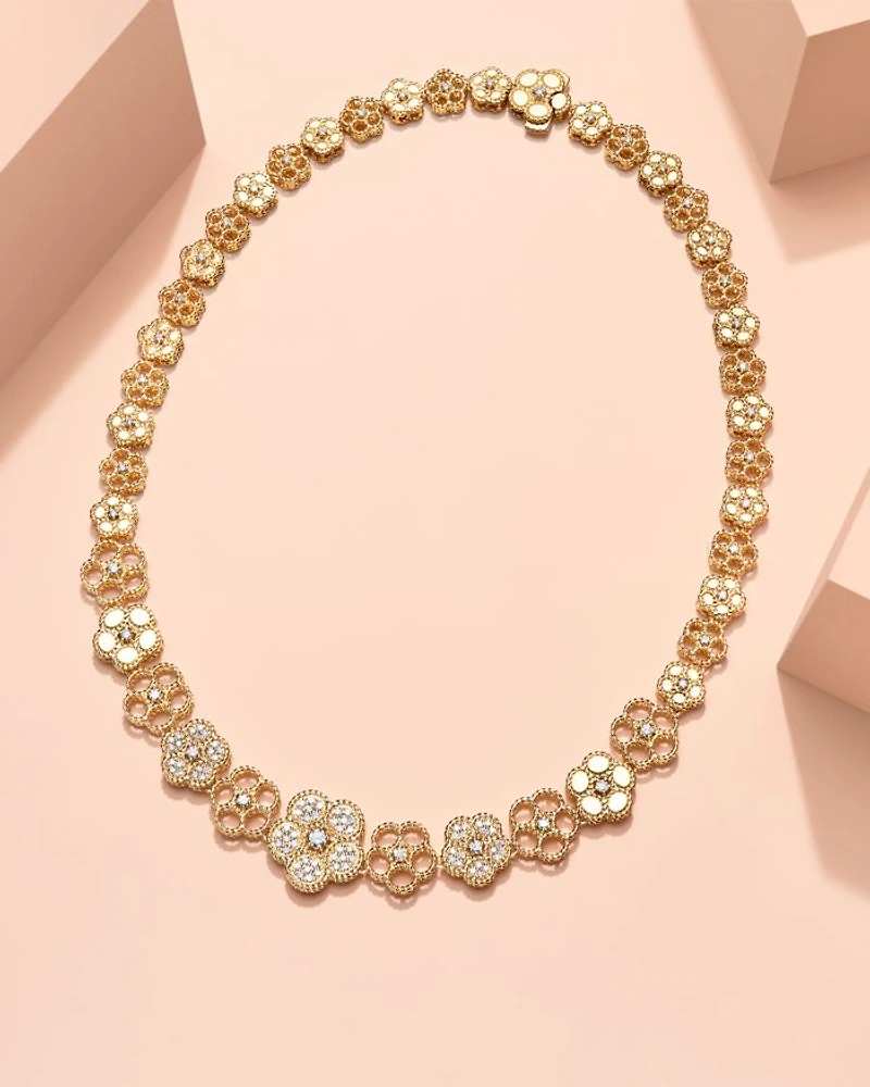 18K Yellow Gold Daisy Diamond Graduated Collar Necklace, 16" - Exclusive