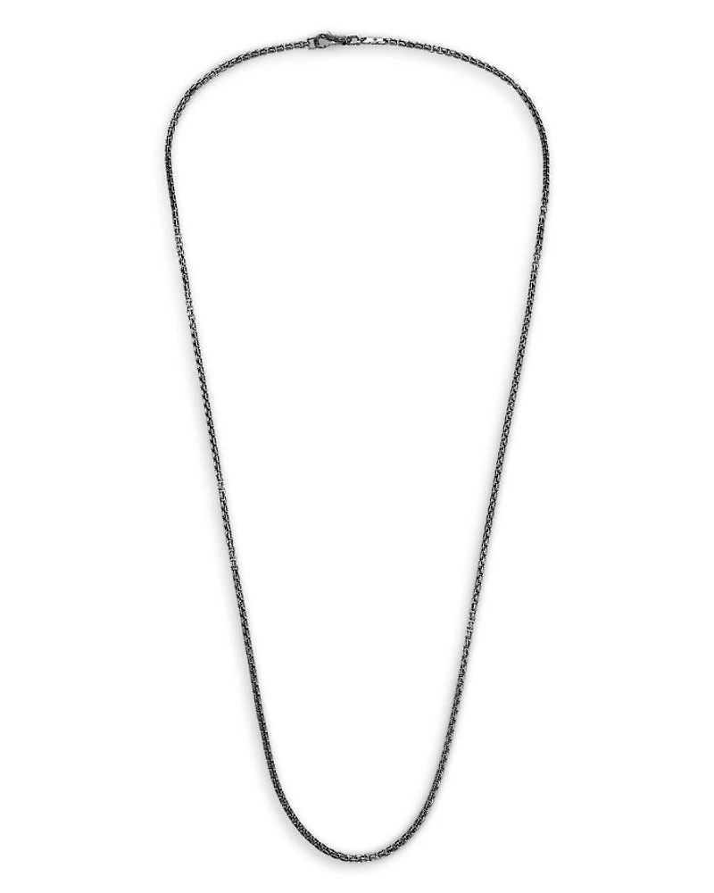 Men's Classic Chain Silver 2.7mm Box Chain Necklace with Satin Matte Black Rhodium, 24"