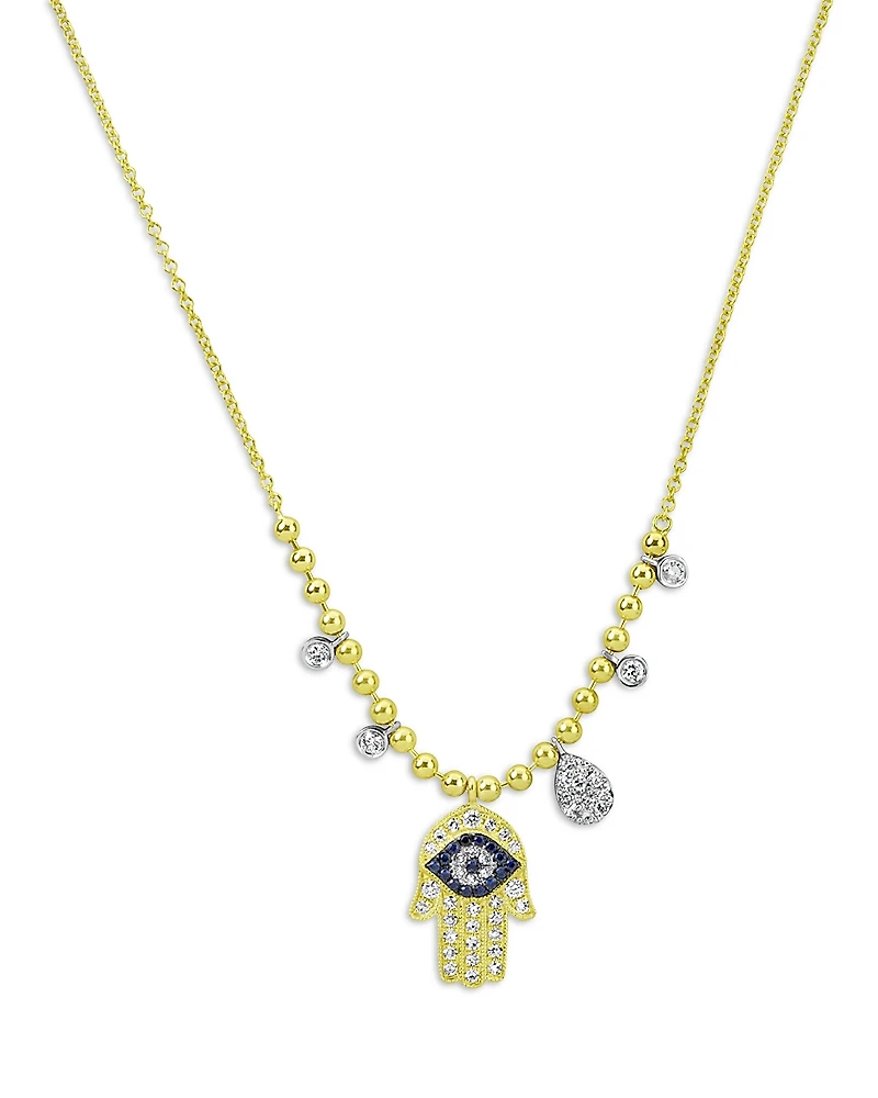 Meira T 14K White Gold & Yellow Gold Blue Sapphire & Diamond Hamsa Hand Pendant Necklace, 18